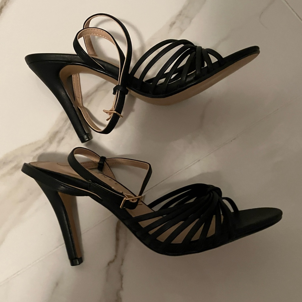 Journee Collection Black Strappy Slingback Stiletto Heels